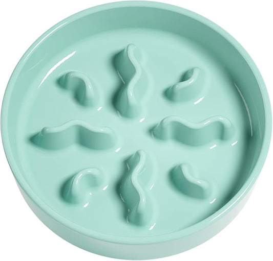 Ceramic Slow Feeder Dog Bowls Small Breed, 0.5 Cups Dog Food Dish for Fast Eaters, Puzzle Bowl for Small Dogs and Cats, 5.5 Inch-Turquoise