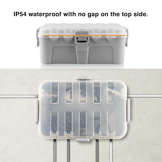 Flemoon Large Outdoor Electrical Box with Transparent Lid, IP54 Waterproof Box with Clear Cover, Weatherproof Extension Cord Cover for Photocell Light Sensor Timer, Power Strip, Outlet, Plug, Socket