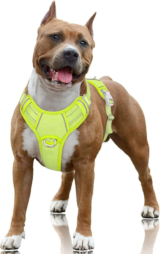 BARKBAY No Pull Dog Harness Large Reflective Dog Harness with Front Clip and Easy Control Handle for Walking Training Running with ID tag Pocket(Sunlight,L)