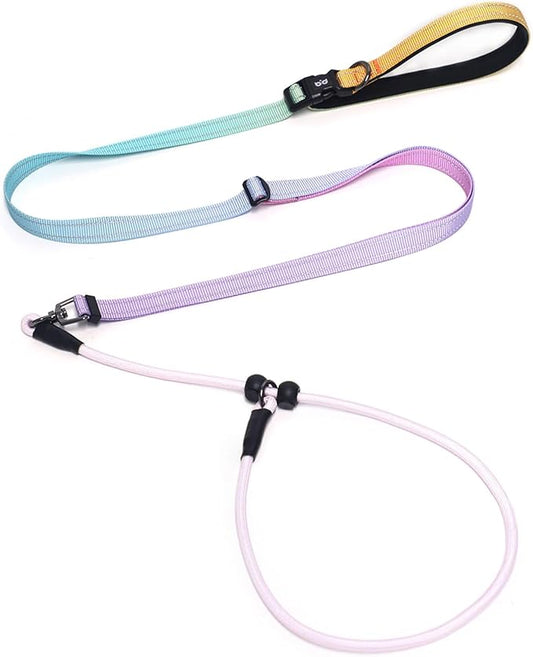 QQPETS Adjustable Slip Lead Dog Leash, Hands Free Waist Leash for Dog Walking, Reflective Training Lead with 360° Swivel Anti-Tangle, 4-7 ft Length for All Breeds