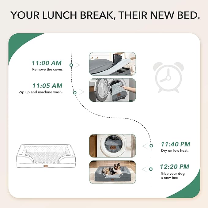 Orthopedic XL Dog Beds, Waterproof Memory Foam Big Bolster Pet Bed for Extra Large Sized Dogs 45x35Inch, Non-Slip Bottom and Egg-Crate Foam Dog Couch Bed with Washable Removable Cover, Grey