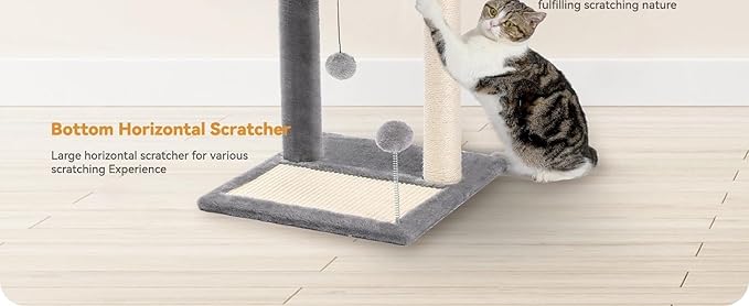 Cat Scratching Post with Soft Perch Nest Sisal-Covered Scratch Posts and Pads, and Cat Ded with Two Plush Balls is Perfect for Playing with Kittens and Cats