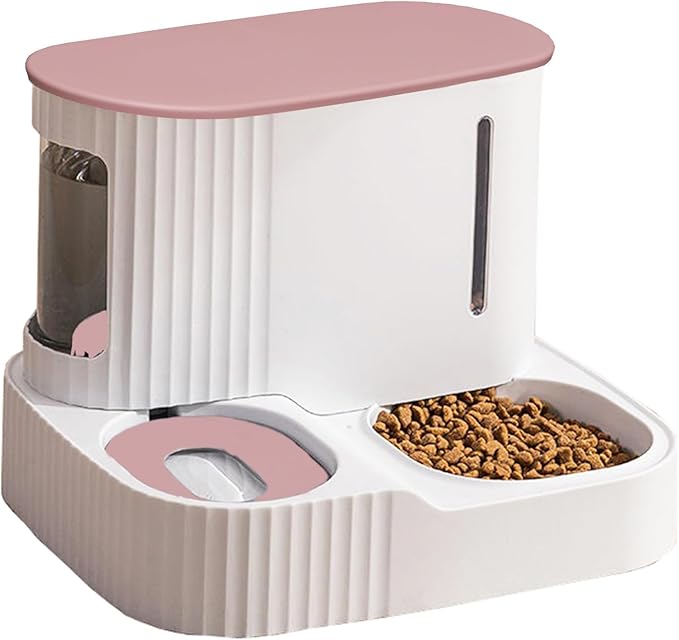 Cat Feeder and Water Dispenser,2 in 1 Gravity Automatic Bowl Auto Pet Dry Food Self Feeding Container Dishes Set for Dog Puppy Kitten Kit Set (Pink)