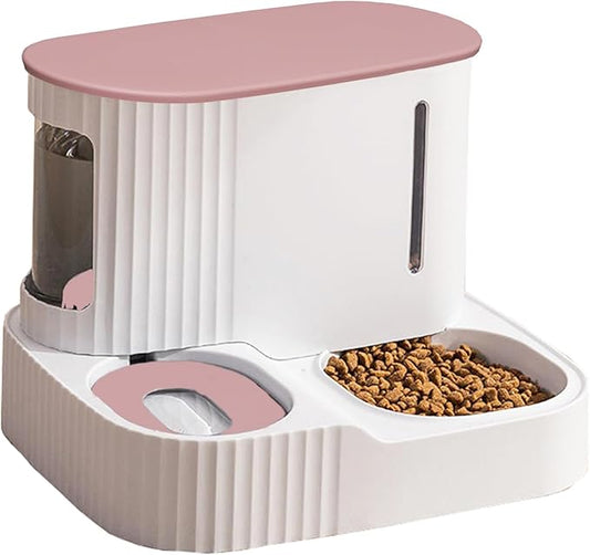 Cat Feeder and Water Dispenser,2 in 1 Gravity Automatic Bowl Auto Pet Dry Food Self Feeding Container Dishes Set for Dog Puppy Kitten Kit Set (Pink)