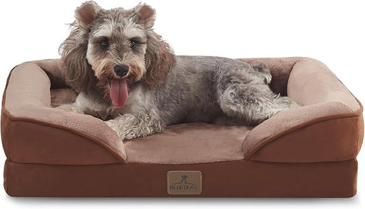 Bedfolks Orthopedic Dog Bed Extra Small, Waterproof Dog Sofa Bed for Small Dogs & Cats, Egg Foam Pet Couch Bed with Removable Washable Cover and Nonslip Bottom, Brown
