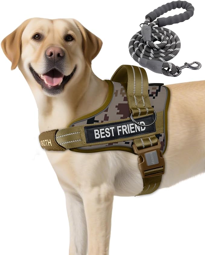 AUROTH Dog Harness and Leash Set, Soft Padded Dog Vest with 5.25FT Dog Leash, No Choke, Easy On Pet Vest, Adjustable Reflective No Pull Dog Harness for Large Dogs, Easy Walking and Training