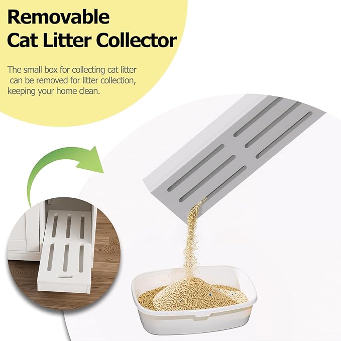 PAKASEPT Large Cat Litter Enclosure with Litter Collector, Wooden Cat Washroom Enclosure for self-Cleaning Litter Boxes, Large Hidden Litter Box Furniture with Charging Station, Wooden Cat House