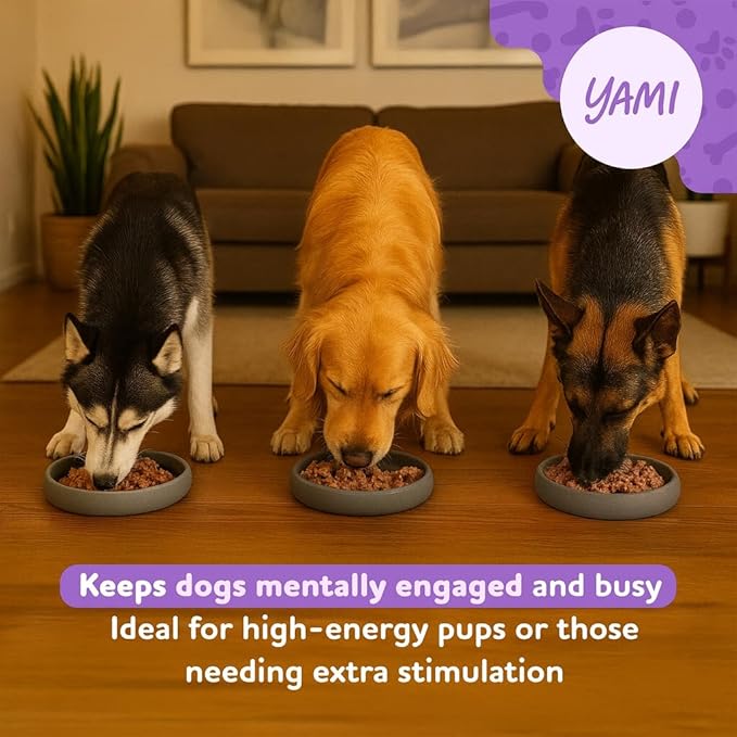 YAMI Bowl Lick Mat for Dogs & Cats, Slow Feeder Bowls, Cat Slow Feeder, Dog Enrichment Toys with Suction Cup for Anxiety Relief, Food-Grade Silicone, Dishwasher Fit, for All Breed (Light Gray)