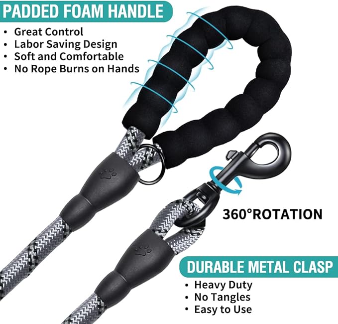 COOYOO Dog Leash 5/6 FT with Comfortable Padded Handle and Highly Reflective Threads for Small Medium and Large Dogs