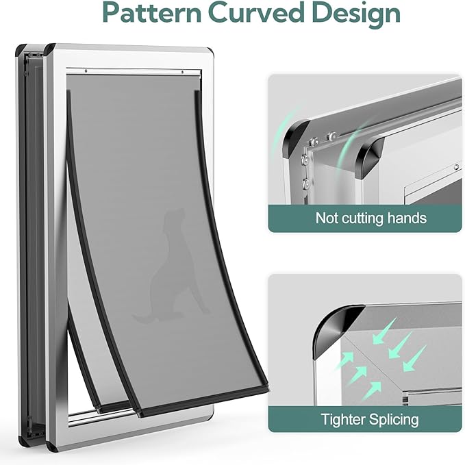 [Parab House] Aluminum XL Dog Door for Door, Open Size:24.4" H x 13.8'', Heavy Duty Doggy Door with Full Enclosed Magnetic Flaps,Extreme Weather Doggie Doors,Giant Doggie Door(Silver, XLarge)Pet Door