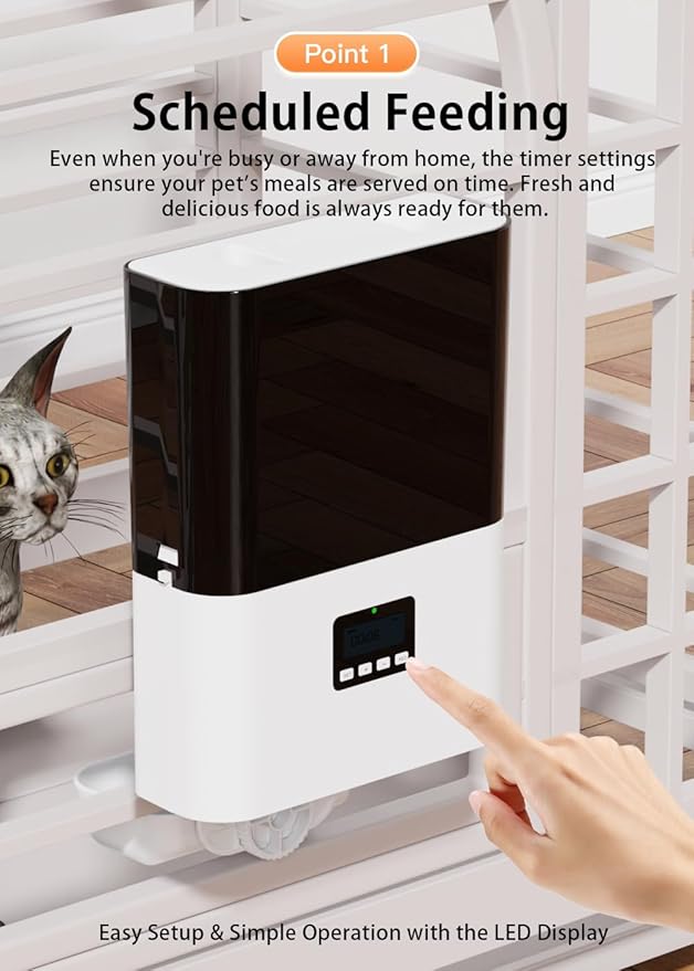 Automatic Pet Feeder for Cats and Small Dogs, Cage-Mounted Smart Food Dispenser, 2.5L Capacity, Timed & Portion Control Feeding, Dual Power Supply (Plug-in & Battery-C), Easy to Clean