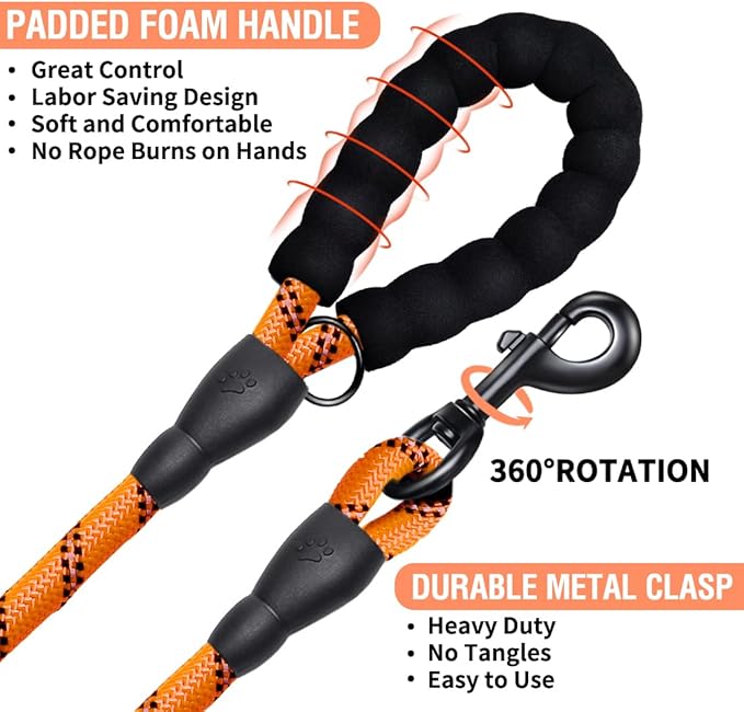 COOYOO Dog Leash 5/6 FT with Comfortable Padded Handle and Highly Reflective Threads for Small Medium and Large Dogs