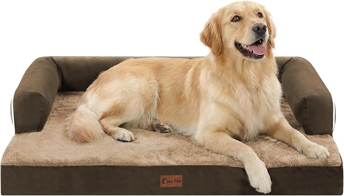 Orthopedic Dog Beds for Large Sized Dogs, Waterproof Egg Crate Foam Large Dog Couch Beds with Comfy Bolster 36x27Inch, Washable Pet Beds with Removable Cover and Nonskid Bottom, Brown