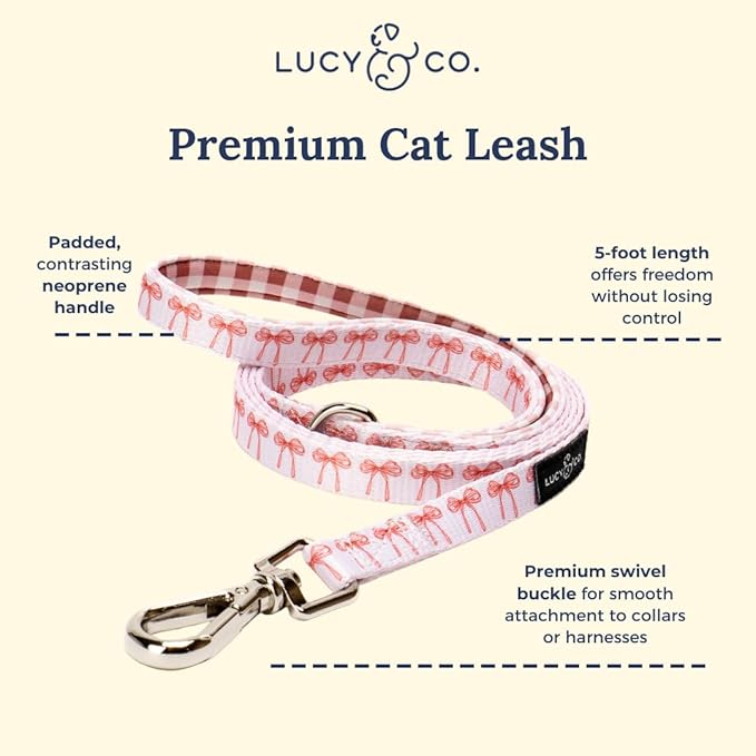 Lucy & Co. Take a Bow Step-in Cat Harness & Leash Bundle – Reflective, Breathable & Adjustable Harness for Cats, Kittens & Small Dogs, Lightweight & Secure and Dual Leash Clips – Medium