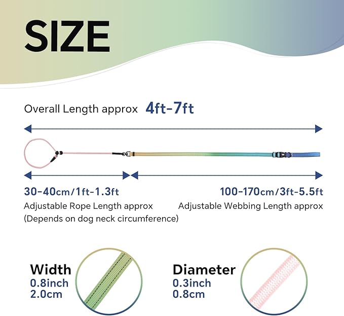 QQPETS Adjustable Slip Lead Dog Leash, Hands Free Waist Leash for Dog Walking, Reflective Training Lead with 360° Swivel Anti-Tangle, 4-7 ft Length for All Breeds