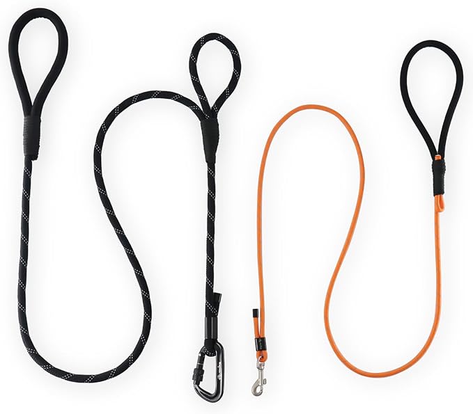 Twin Tails Leash Set - 5ft Double Handle Dog Leash and 4.5ft Lightweight Premium Rope Dog Leashes, Kid-Friendly Family Set, Reflective Pet Leashes for Small Medium and Large Dogs