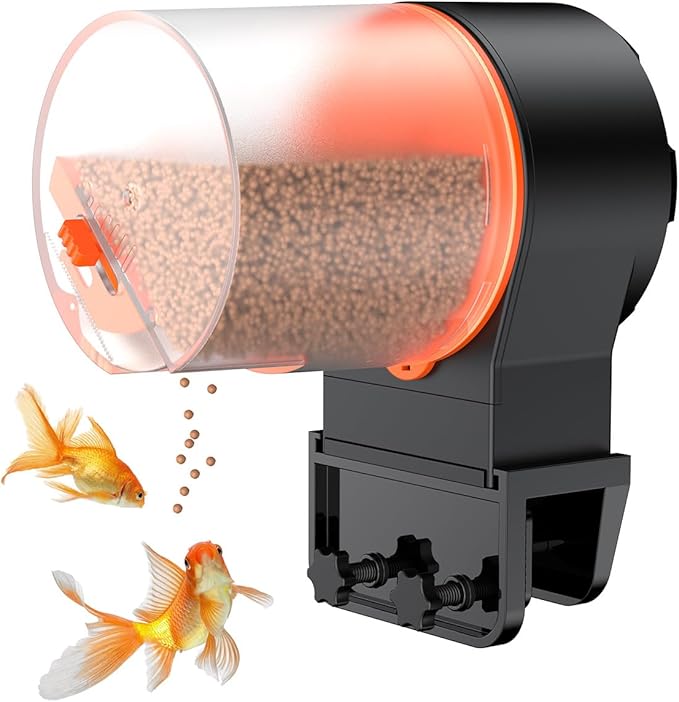 Pawfly 100/200 ml Adjustable Fish Feeder for Aquarium Auto Vacation Timer Fish Dispenser for Fish Tank Automatic Fish Food for Pellets Flakes & Strips, Battery Operated (Battery Not Included)