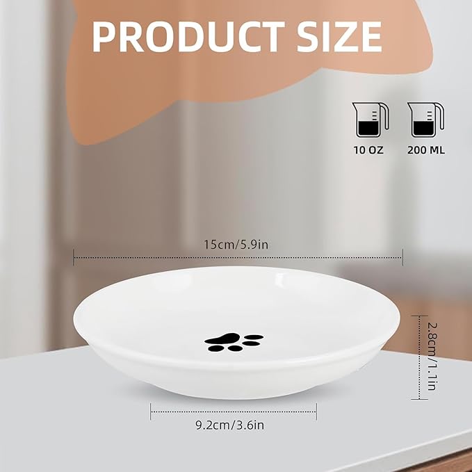 6 Pack Cat Food Bowl, Ceramic Cat Bowls, Anti Whisker Fatigue Cats Bowl Set,5.5 Inches Shallow Wide Kitten Plates for Food and Water (Cat's Paw Style)