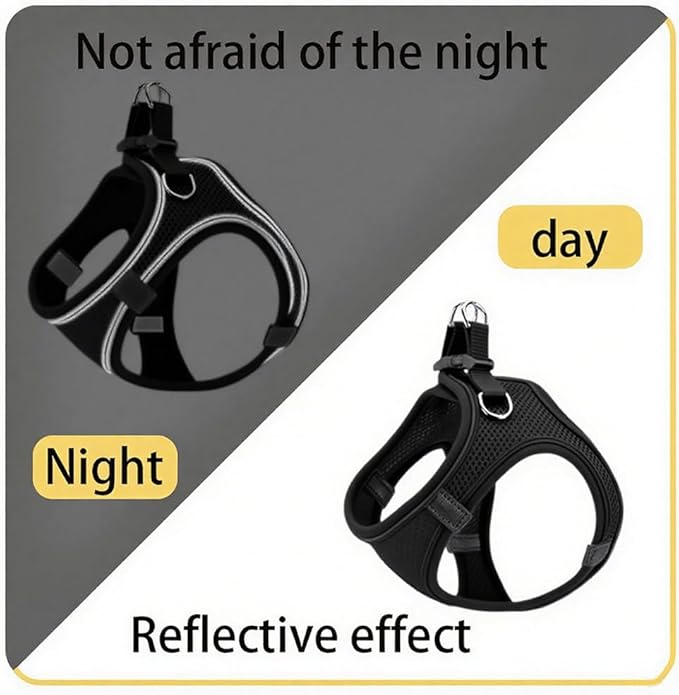 Dog Harness Small Sized and Leash Set, Dog Harness with Leash Set, Comfortable Air Mesh Dog Vest Harness with Reflective Strip, Reflective for Safe Easy Walking Dogs, Cats, Black S