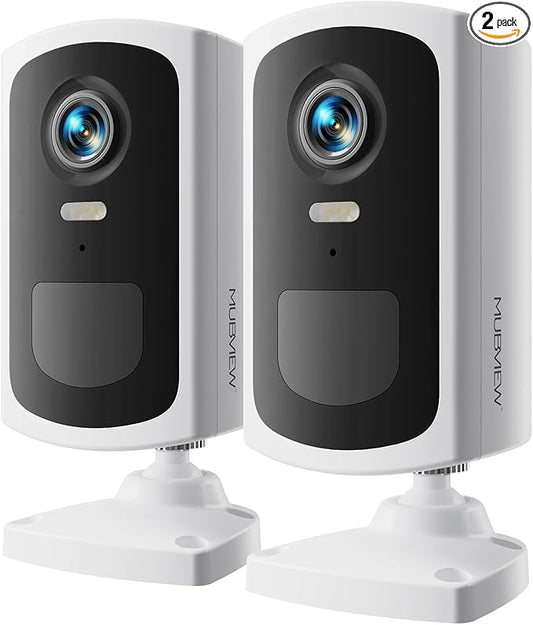MUBVIEW Security Cameras Wireless Outdoor - 2 Pack Outdoor Camera Wireless 2K Battery Powered Security Camera Outdoor & Indoor, WiFi Home Camera with Spotlight/Siren/AI Motion Detection/2-Way Talk