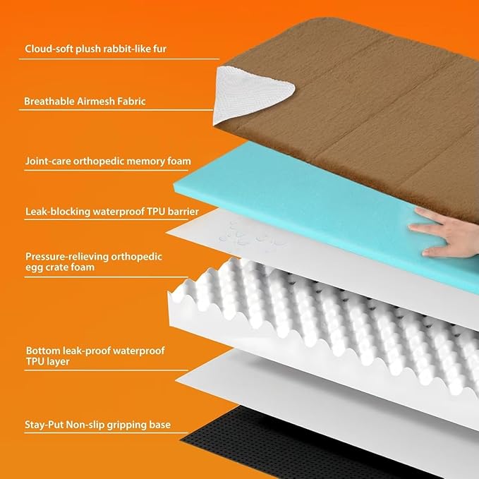 Dog Bed for Medium Dog - Orthopedic Pet Beds with Memory Foam, Waterproof Removable Washable Cover with Non-Slip Bottom, Khaki, 30" L x 20" W x 3" H