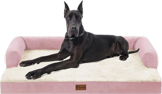 Orthopedic XXL Dog Beds, Waterproof Egg Crate Foam Big Pet Bed for All Breed Sized Dogs 53x42Inch, Washable Extra Large Dog Couch Bed with Removable Cover and Non-Slip Bottom, Pink