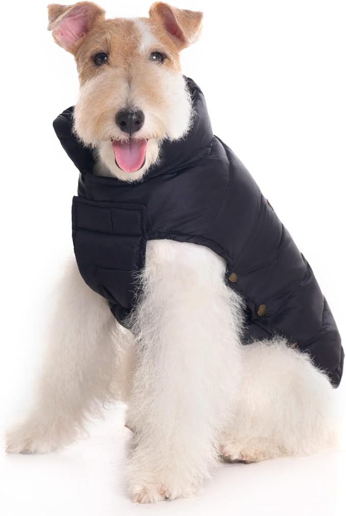 SPACE LION Dog Puffer Jacket, Down Winter Coat, Durable Outdoor Coat for Cold and Windy Conditions, Lightweight & Adjustable Fit Coats for Small & Medium Dogs, (Onyx Black, Size 12 Gift Box)
