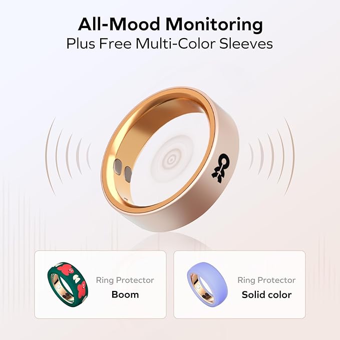 MOMAX 1-Sense Soul Smart Ring for Women, Fashion Fitness Tracker with Mood Monitoring, Touch Control, 5ATM Waterproof, No APP Subscription, Health Ring for Men, Android & iOS Compatible