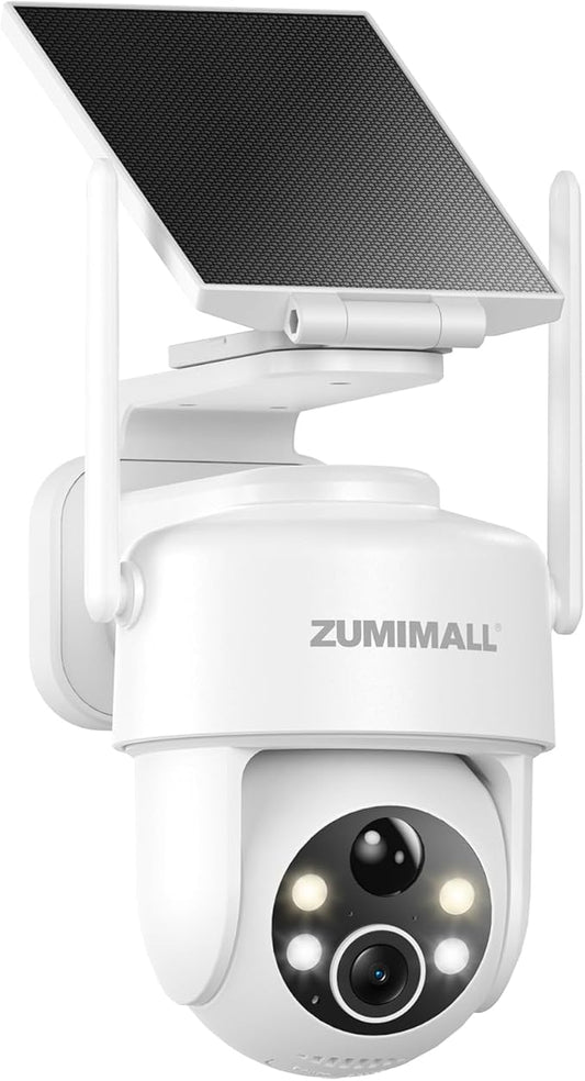 ZUMIMALL 2K Solar Security Cameras Wireless Outdoor | 360° Cameras for Home Security | 2.4G WiFi, AI Detection, Color Night Vision, 2-Way Talk, SD/Cloud Storage, 2 Methods Installation, Support Alexa