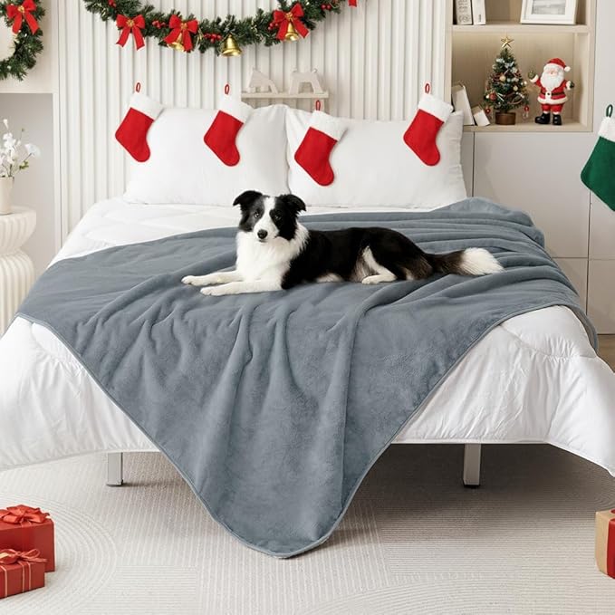 Smiry Waterproof Dog Bed Blanket, Leakproof Pet Throw Blanket for Bed Couch Sofa, Reversible Sherpa Fleece Furniture Protector Cover for Small Medium Large Dogs Cats (Grey, 60x80 inches)
