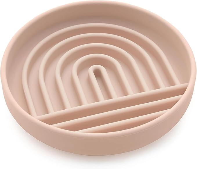 Should We Go? Slow Feeder for Dogs, The Slowdown Bowl Silicone Slow Eating Mealtime Solution with Modern Lick Mat Design, Reduces Gulping, Fits 1 Cup, 6” Across x 1.25” Tall, Small-Tan