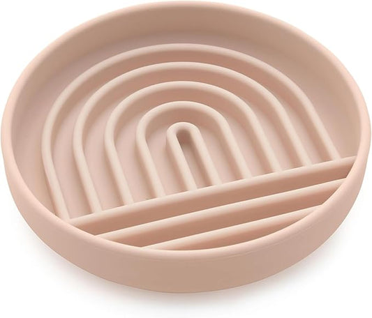Should We Go? Slow Feeder for Dogs, The Slowdown Bowl Silicone Slow Eating Mealtime Solution with Modern Lick Mat Design, Reduces Gulping, Fits 1 Cup, 6” Across x 1.25” Tall, Small-Tan