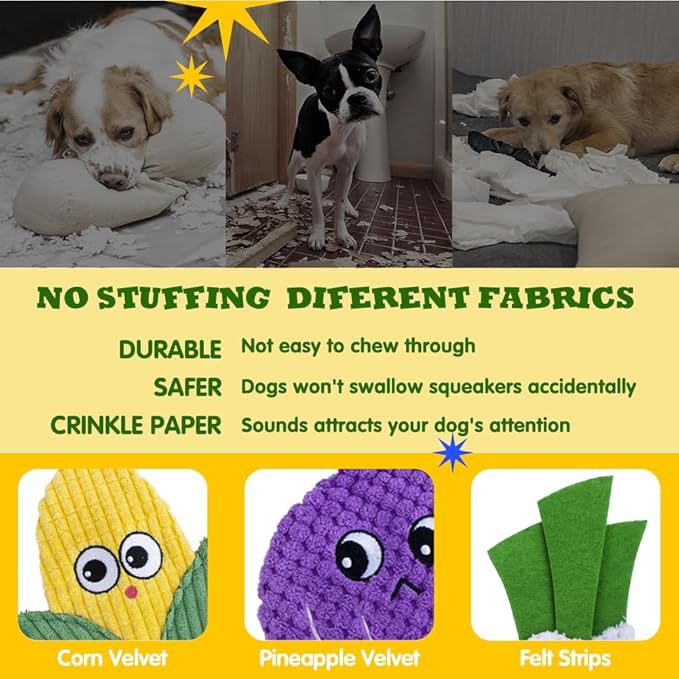 8 Pack Dog Squeaky Toys, Pet Crinkle Toy No Stuffing Dog Chew Toys with Soft, Durable Fabric for Small Medium Breeds, Stuffless Pet Supplies Interactive Puppy Teething Toys to Keep Them Busy