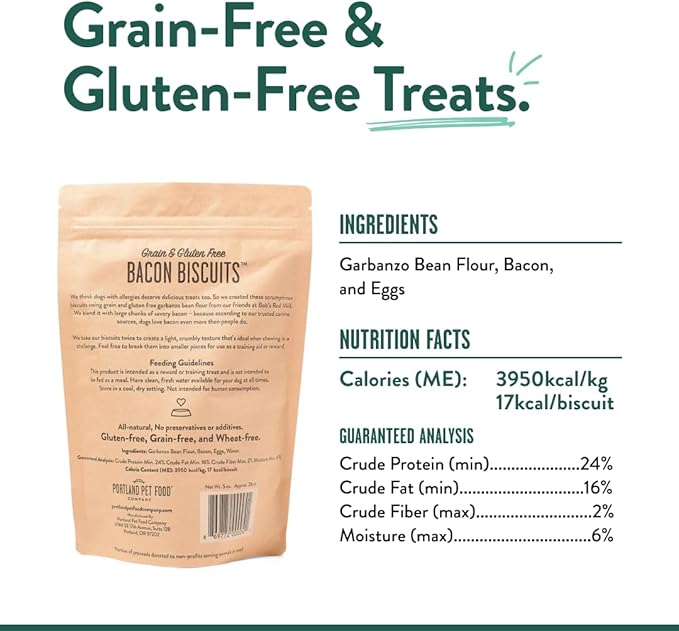Portland Pet Food Company Bacon Dog Treats Healthy Biscuits for Large Medium & Small Dogs - Grain-Free, Human-Grade, All Natural Dog Cookies, Snacks & Training Treats - Made in The USA - 5 oz