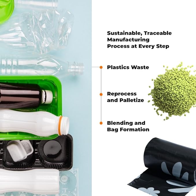 Best Pet Supplies Poop Bags for Dogs, 50% Post-Consumer Recycled Content dog waste bags on rolls, fits all poop bag holders for leashes - Black, 300 Count, Unscented