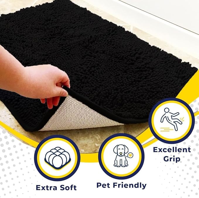 Muddy Mat® Original Dog Door Mat for Muddy Paws, Super Absorbent Microfiber, Non-Slip Washable Pet Rug, Quick Dry Chenille Entryway Carpet, Machine Washable Indoor Outdoor mat, Black 24"x96"