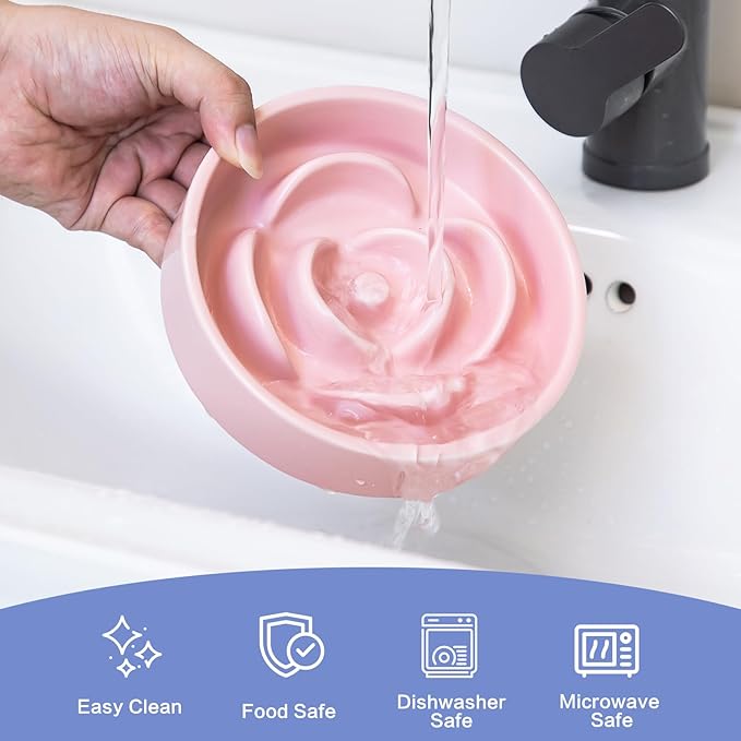 6'' Ceramic Slow Feeder Dog Bowls - Petal Shape Modern Dog Food Dish for Cats and Small Breed Dogs, Puzzle Maze Bowl to Slow Down Eating, Anti-Gulping, Dishwasher & Microwave Safe, Pink