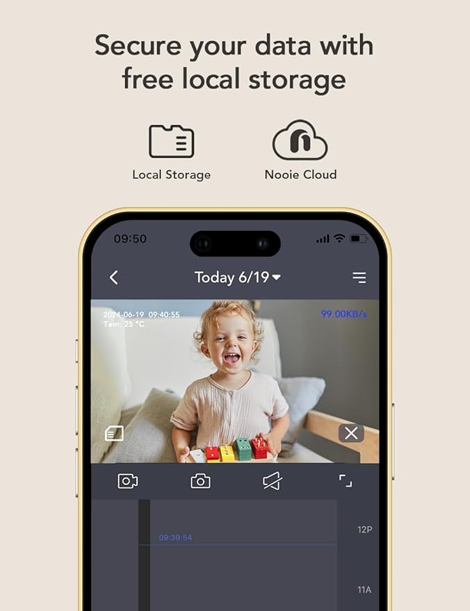 nooie Upgrade 5G Baby Monitor WiFi Smartphone, 2K Baby Camera Monitor 360 Pan & Tilt, HD Night Vision, Temperature Sensor, AI Motion Track, Two-Way Audio, Cry/Sound/Motion Detection, Works with Alexa