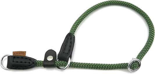 Braided Round Martingale Dog Collar, Training Collar with Slidable Stop Ring and Adjustable Stopper - Ideal for Small Dogs (S(1/4") - 14" Long, Dark Green)