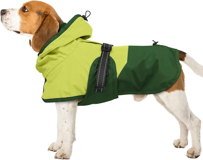 BRKURLEG Dog Raincoat for Small Medium and Large Dogs Waterproof Dog Rain Jacket Adjustable Hooded Dogs Raincoat Pet Rain Coat Poncho with Leash Hole, Reflective Strip, Green, L