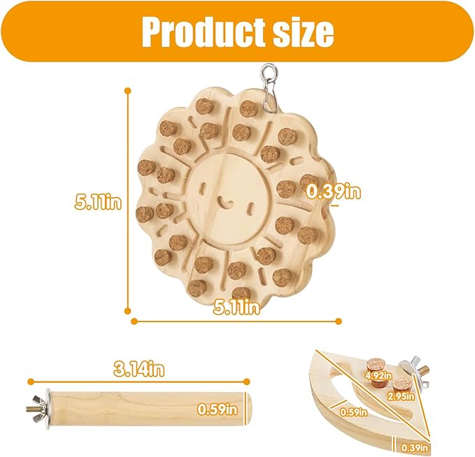 Wooden Bird Chew Toy, Parrot Biting Toys, Foraging Training, Relieve Boredom & Anxiety, Bird Cage Accessories, for Small Parakeets, Conures, Macaws, Budgies, Finches, TY D