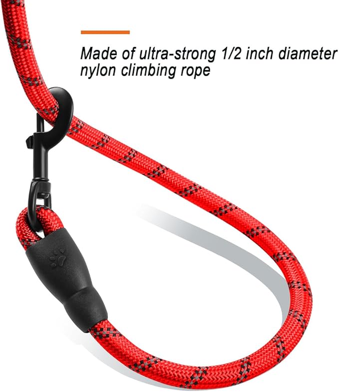 BARKBAY Dog Leashes for Large Dogs Heavy Duty Dog Leash 4/5/6 FT with Comfortable Padded Handle and Highly Reflective Threads for Medium Large Dogs Walking Training Running (6FT-1/2'',Red)