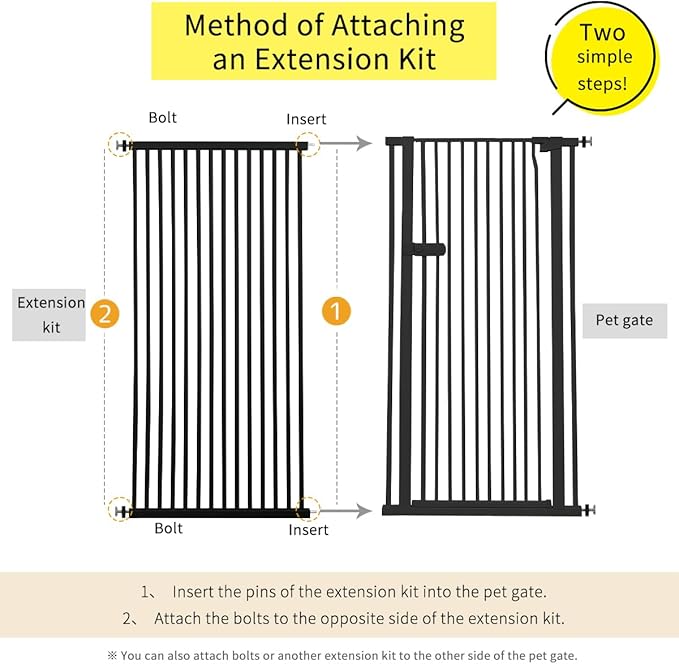 Lumizone Extra Tall Cat Gate Extension Kit 55.12" High Pressure Mounted 2025 New 29.52" Extra Wide 1.37" Gap No Drilling Tall Pet Gate for Dogs (Black, 55.12" H x 29.52" W, Extension)