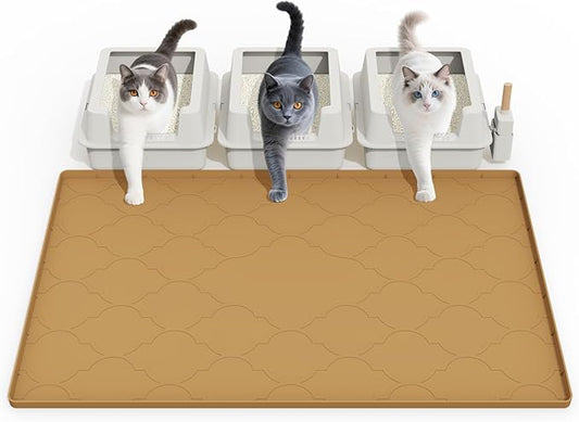 Cat Mat for Litter Box, 38" X 26" Silicone Cat Litter Trapping Mat, Easy Clean for Scatter Control, Soft on Kitty Paws, Waterproof, Urine-Proof, Non-Slip Kitty Litter Mat for Floor, Brown