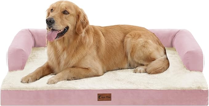 Orthopedic Dog Beds for Extra Large Dogs, Waterproof Egg Crate Foam XL Dog Bed with Sides 41x27Inch, Washable Big Dogs Couch Beds with Removable Cover and Nonskid Bottom, Pink