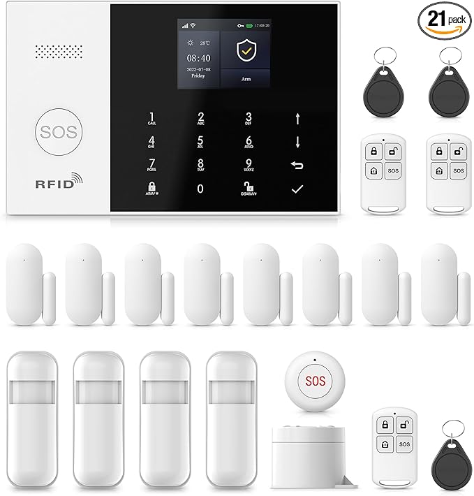 Home Security Systems,Door & Window Alarms for Home Kit,WiFi+GSM/4G Door/Window Alarm,Motion Sensors,SOS Button,Remote orSmart Life Tuya APP Control,for Apartment Kids Safety NO Monthly Fees,