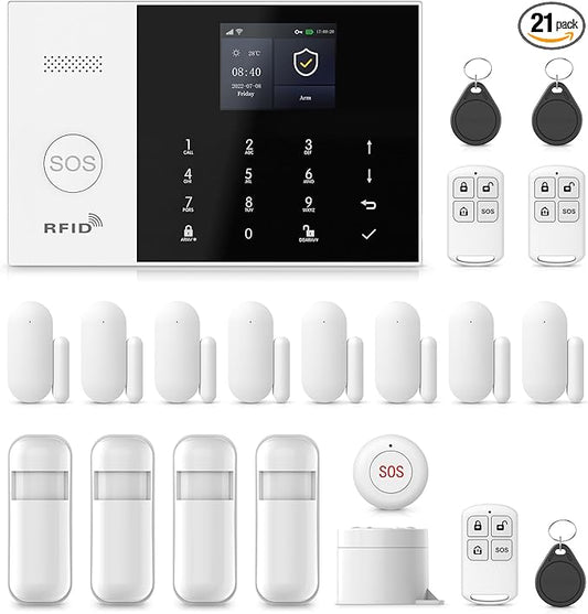 Home Security Systems,Door & Window Alarms for Home Kit,WiFi+GSM/4G Door/Window Alarm,Motion Sensors,SOS Button,Remote orSmart Life Tuya APP Control,for Apartment Kids Safety NO Monthly Fees,