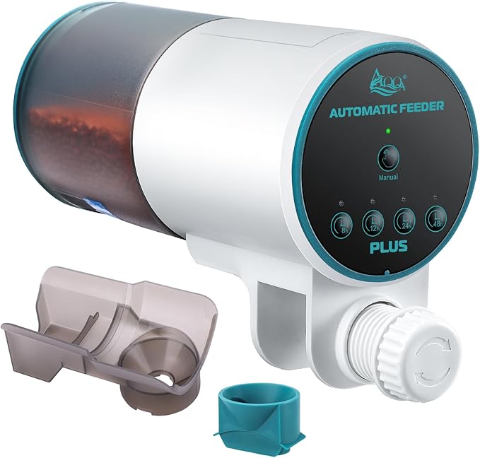 AQQA Automatic Fish Feeder for Aquarium - Auto Fish Food Dispenser with 8/12/24/48H Timer, 230ml Large Capacity Vacation Tank Feeder for Turtle Betta Goldfish, Feeding Port Automatic Alignment