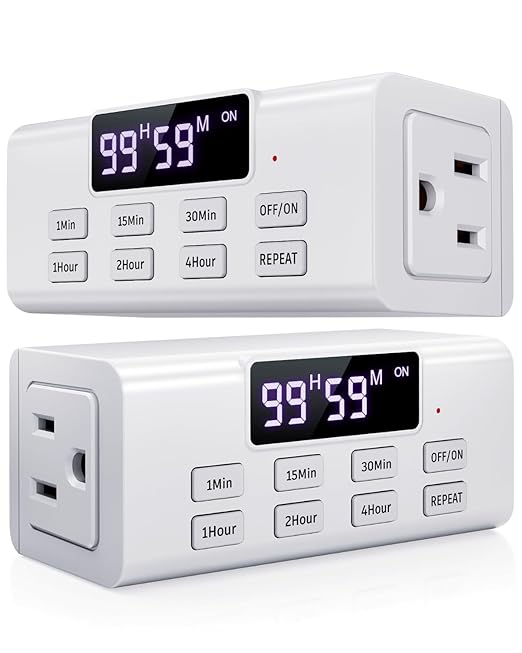 [2 Pack] Indoor Countdown Timer Outlet, NEARPOW Auto Shut Off Timers with Large Screen, Customize Countdown, Repeat and Memory Function, Eectrical Outlets for Charger Lights, 3-Prong Grounded Outlet