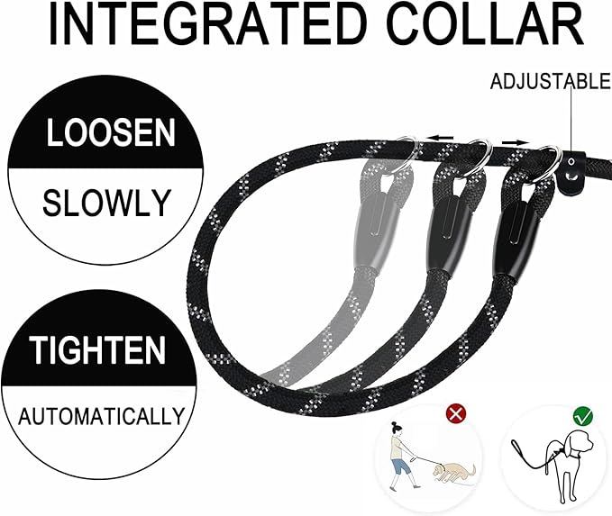 Dog Leash 3.9 FT, Durable Premium Quality Strong Training Rope Slip Leash with Comfortable Padded Handle and Highly Reflective Threads for Small Medium and Large Dogs, (Black)